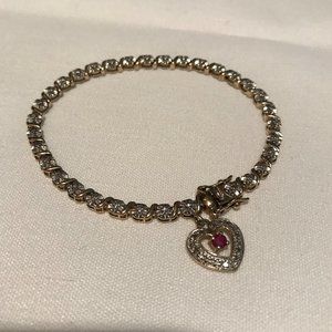 Vintage Tennis-style Vermeil Bracelet/Heart Charm